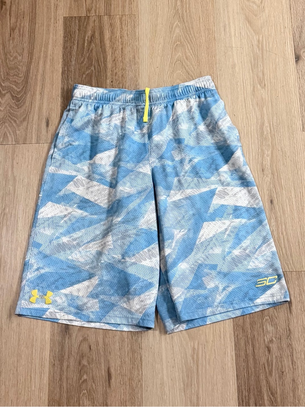 Under Armour Stephen Curry Blue White Graphic Shorts Youth Large Basketball